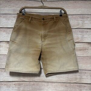 Carhartt Work Shorts Mens 36 Khaki Carpenter Utility Workwear Faded